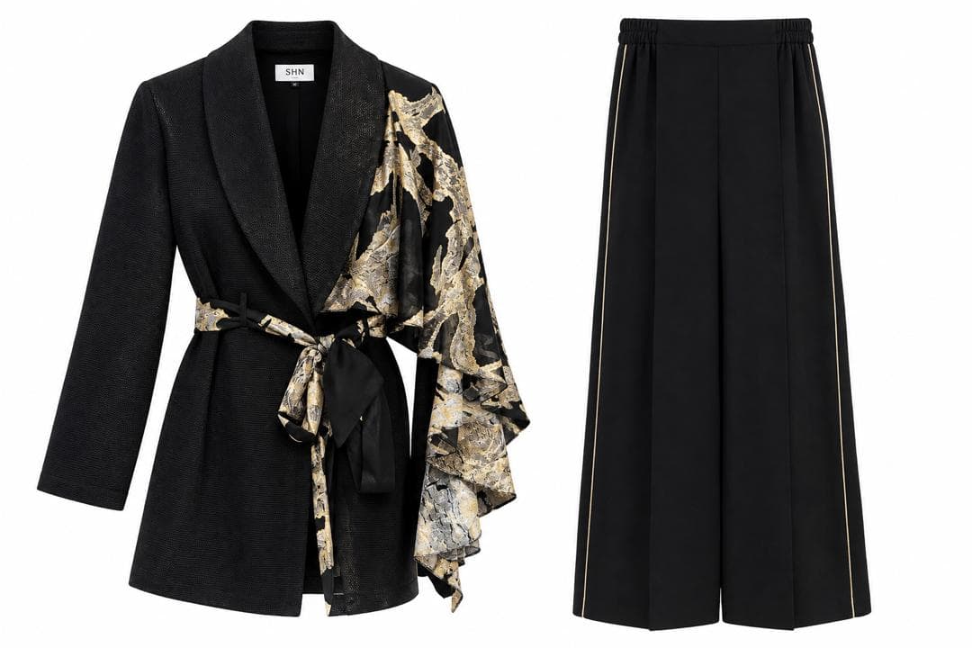 IZZET CANDEN Open Front Coat with Metalic Gold