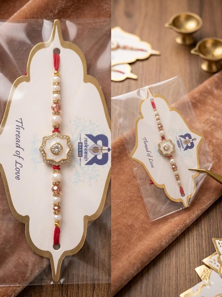 Exquisite Floral Rakhi with Pearls and Crystals