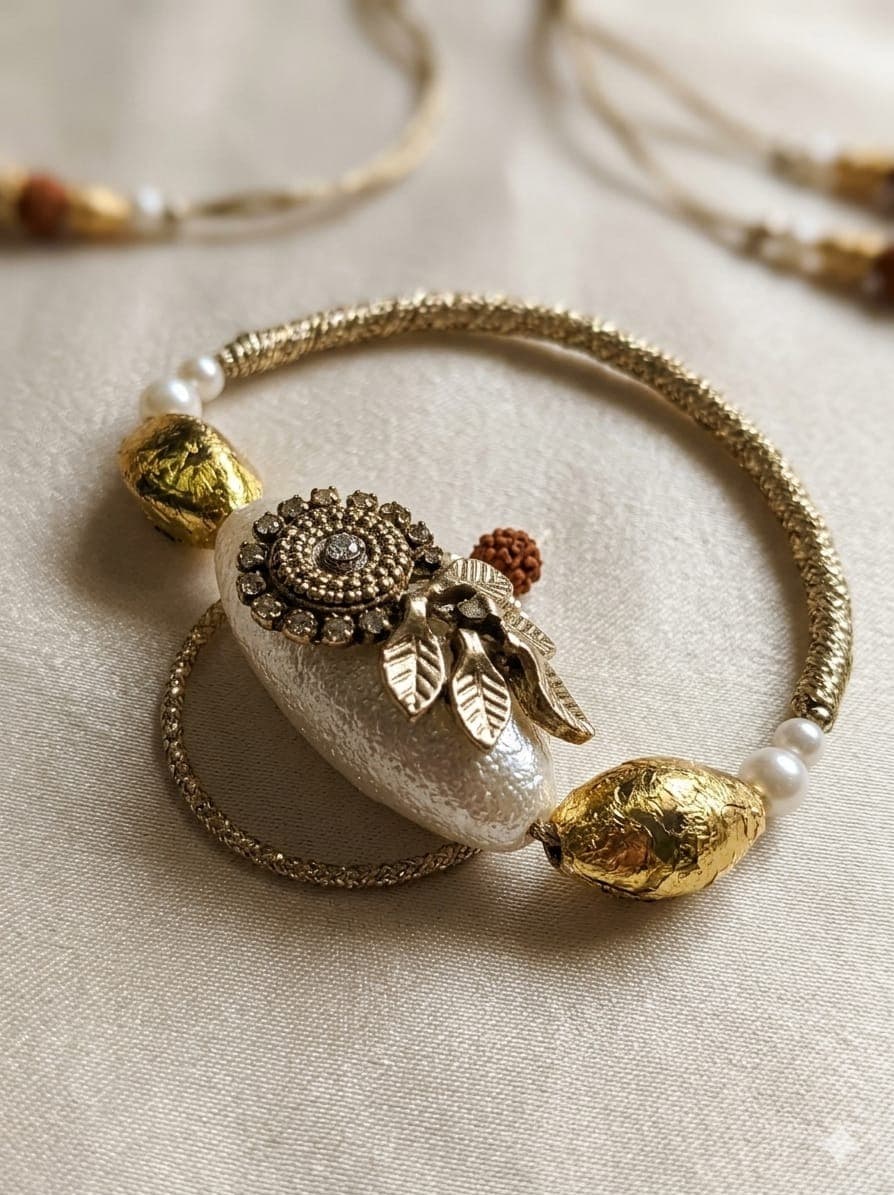 Ornate Pearl and Gold Rakhi