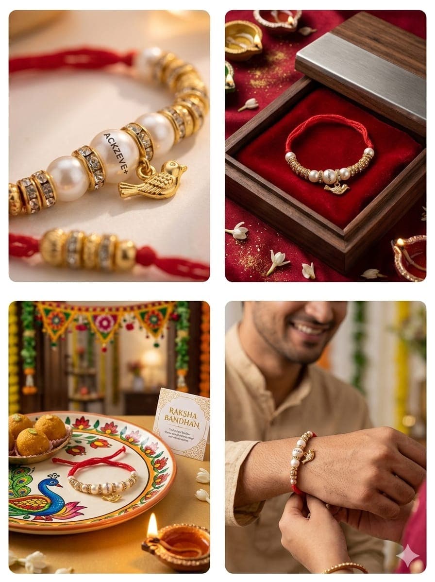 Golden Bird Rakhi with Pearls and Crystals