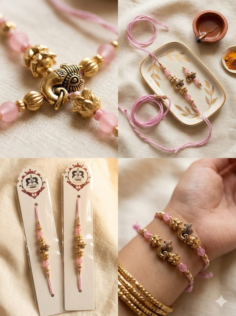 Ganesha Rakhi with Pink Beads