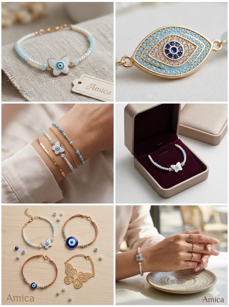 Amica Evil Eye & Butterfly Bracelet Set