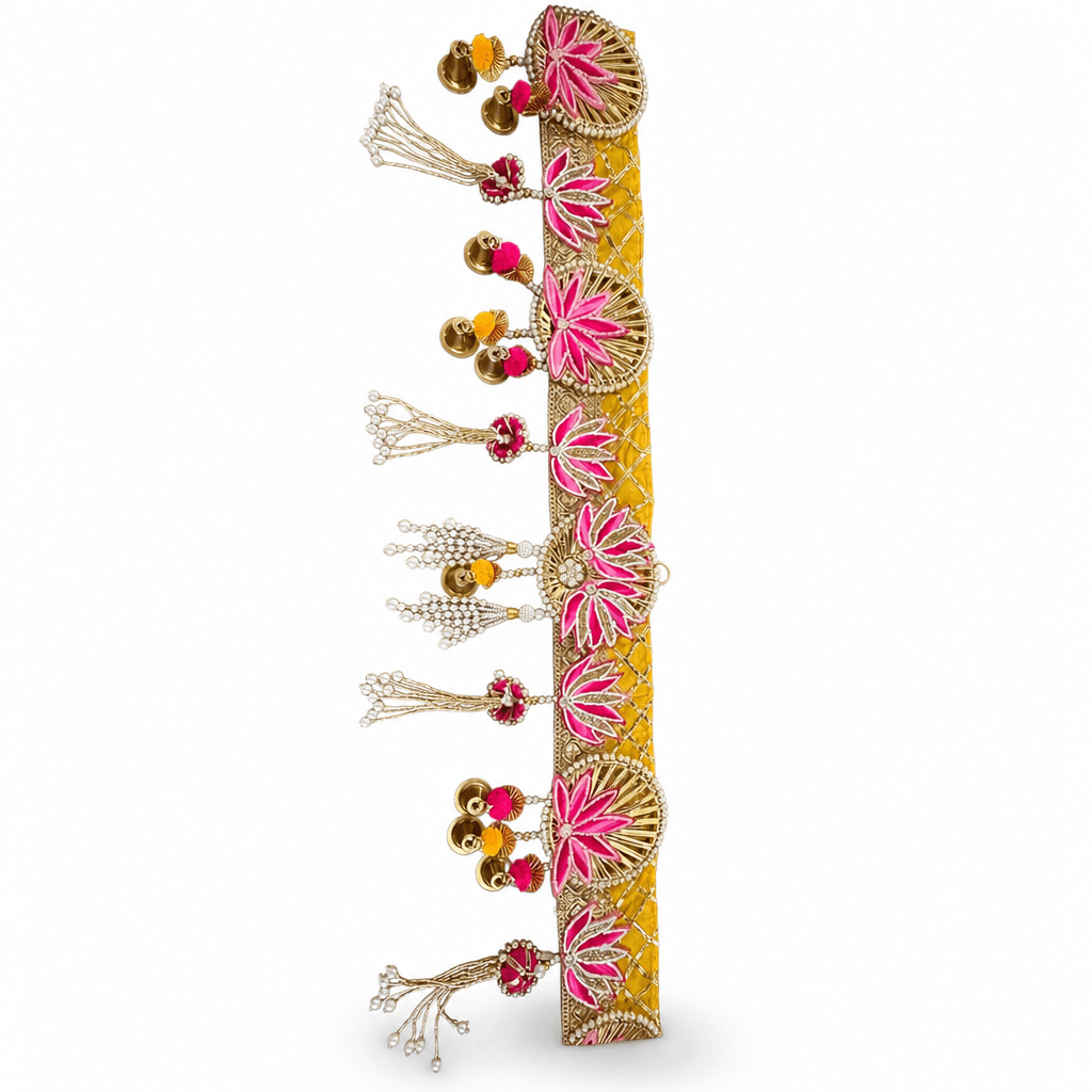 Embroidered Lotus Toran with Bells