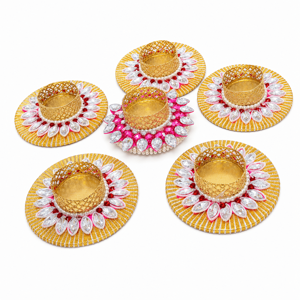 Set of 5 Embellished Diya Holders
