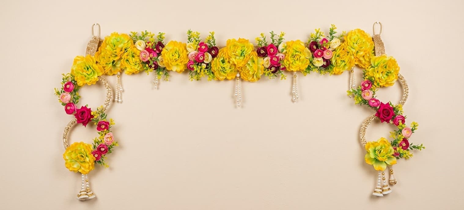 Vibrant Floral Doorway Garland with Pearl Dangles