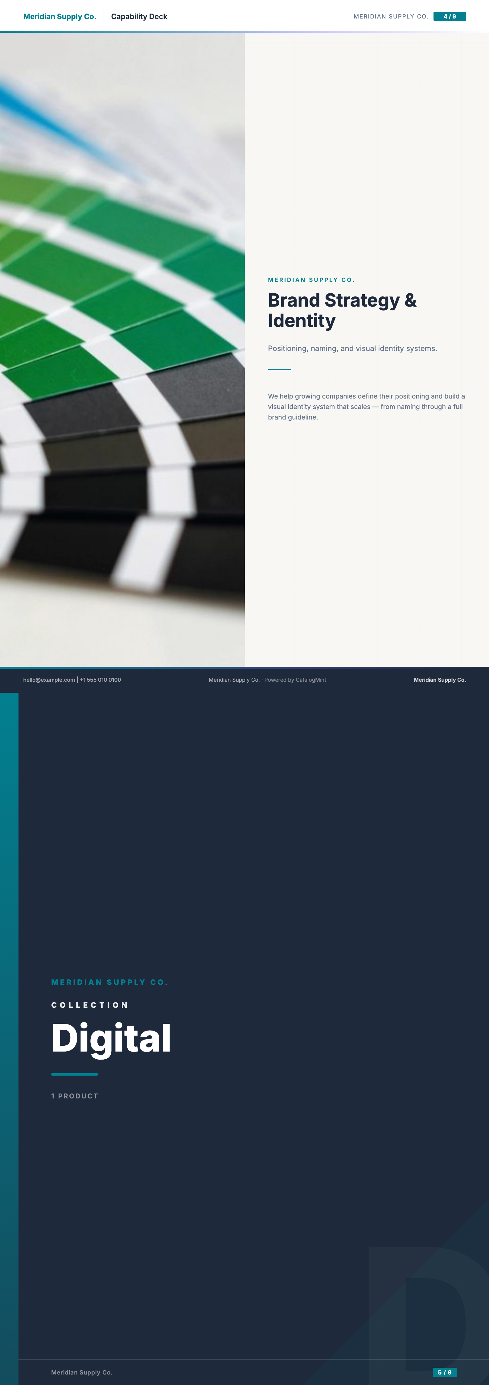 Company Profile PDF template — real rendered pages