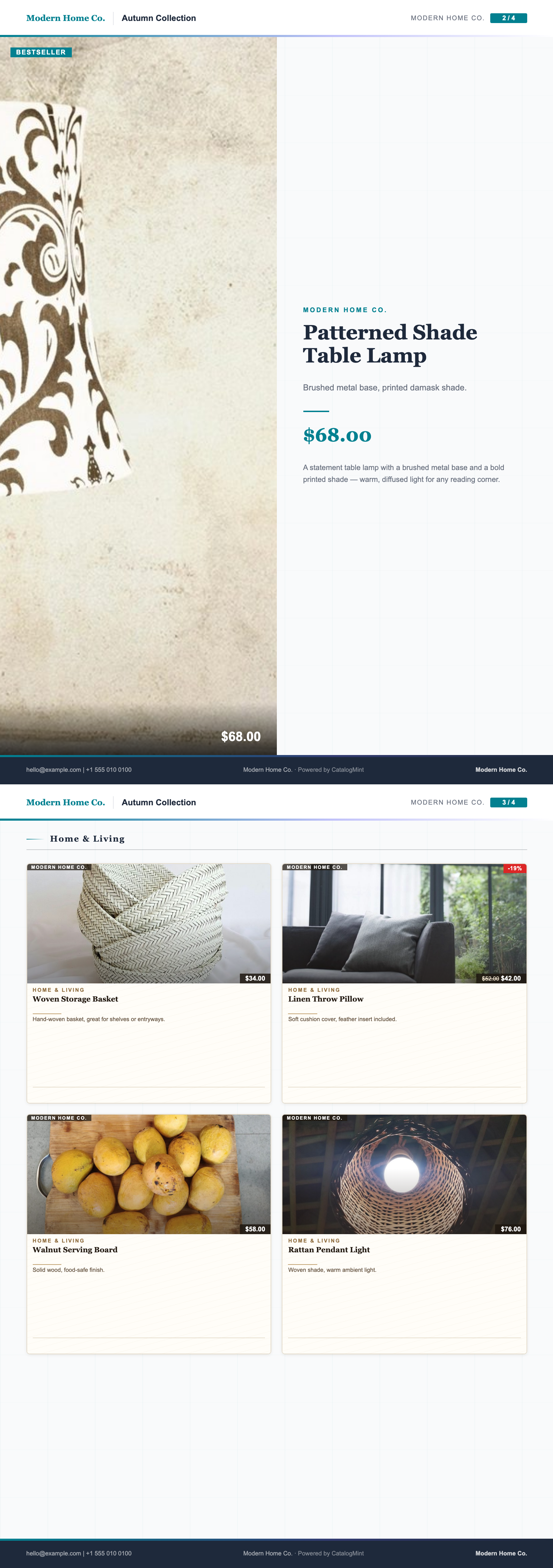 Editorial Catalog PDF template — real rendered pages
