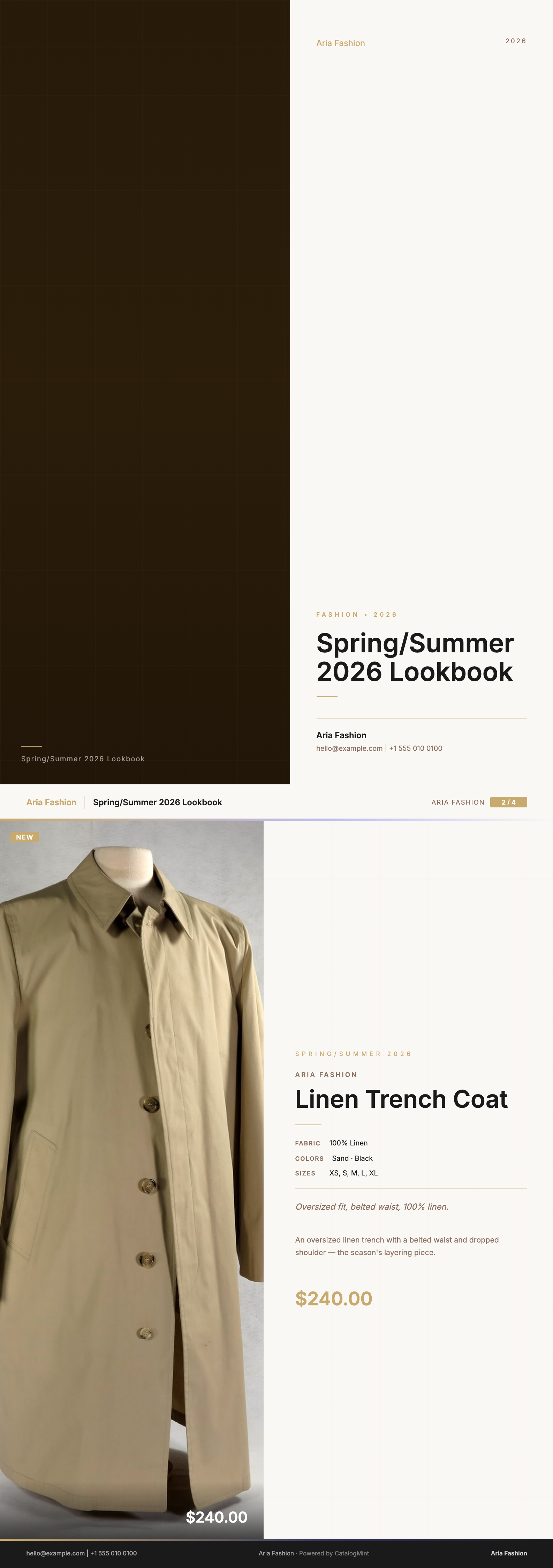 Minimal Lookbook PDF template — real rendered pages