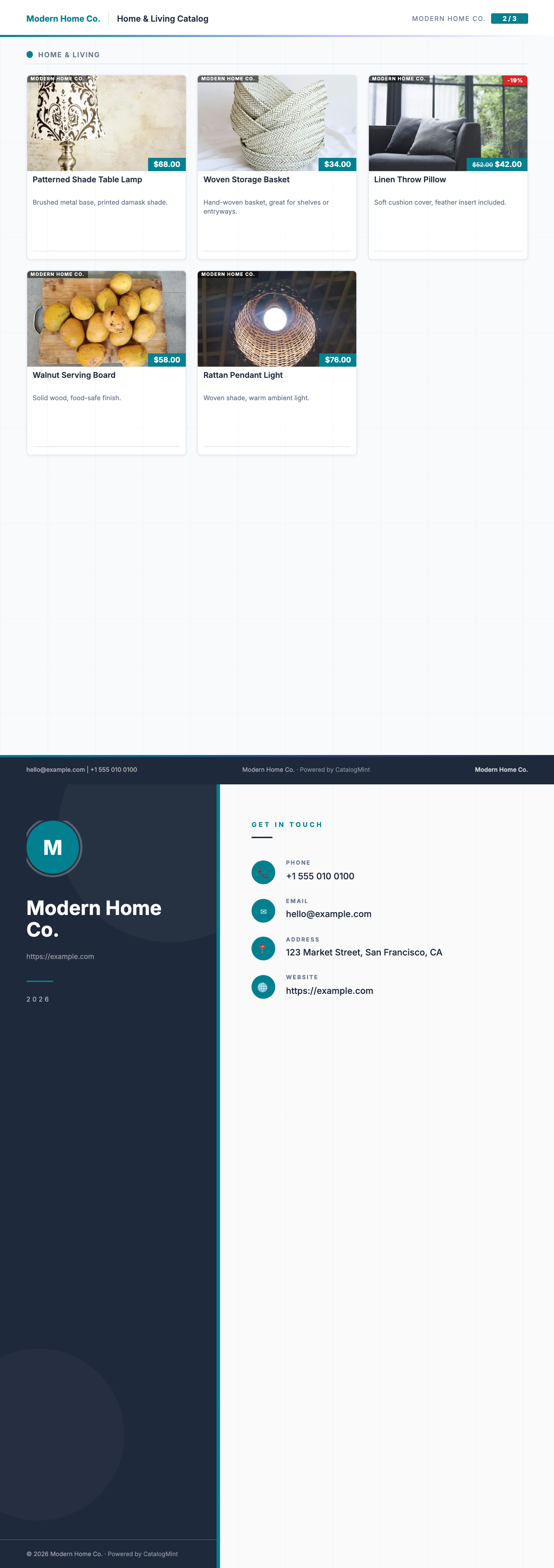 Modern Grid PDF template — real rendered pages