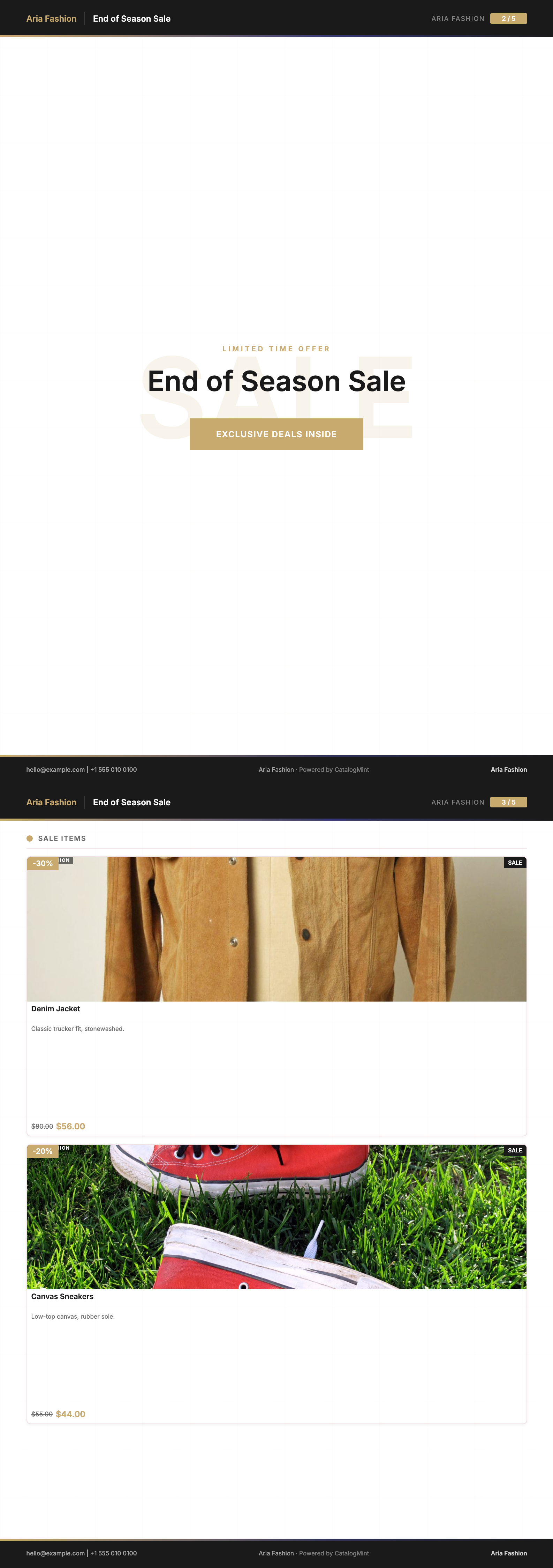 Sale Campaign PDF template — real rendered pages